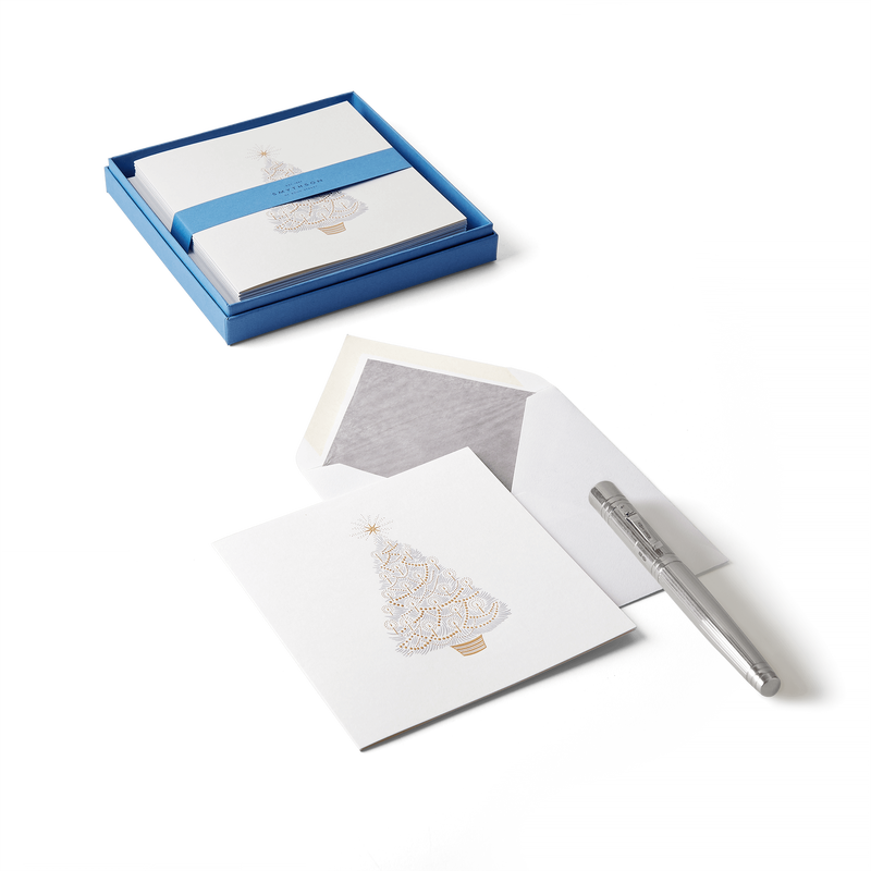 Smythson Set di biglietti natalizi con albero metallizzato